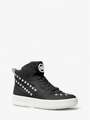 Michael Kors Emmett Studded Stripe Nahkaiset Naisten High Top Sneakers Mustat | 832176-JTX