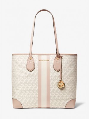 Michael Kors Eva Large Logo Stripe Naisten Kangaskassit Vaaleankeltainen Pinkki | 058913-WKX