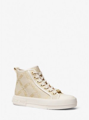 Michael Kors Evy Metallic Empire Logo Jacquard Naisten High Top Sneakers Kultaiset Beige | 950372-WPD