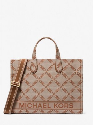 Michael Kors Gigi Large Empire Logo Jacquard Naisten Kangaskassit Beige | 149576-DPC