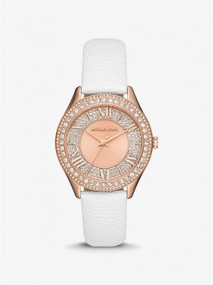 Michael Kors Harlowe Pave And Lizard Embossed Nahkaiset Strap Naisten Kellot Pinkki Kultaiset | 590167-JDT