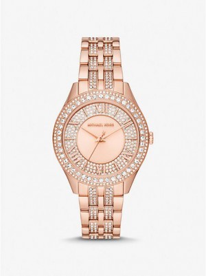 Michael Kors Harlowe Pave Naisten Kellot Pinkki Kultaiset | 543826-YVG