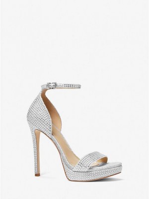 Michael Kors Jordyn Embellished Glitter Chain Mesh Naisten Platform Sandaalit Hopea | 038754-ONC