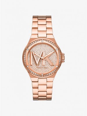 Michael Kors Lennox Pave Logo Naisten Kellot Pinkki Kultaiset | 597308-ZQL