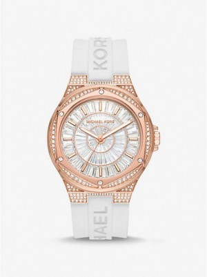 Michael Kors Oversized Lennox Pave And Silikoni Naisten Kellot Pinkki Kultaiset | 714350-ZDL