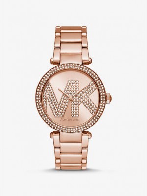 Michael Kors Oversized Pave Logo Naisten Kellot Pinkki Kultaiset | 137064-NEZ