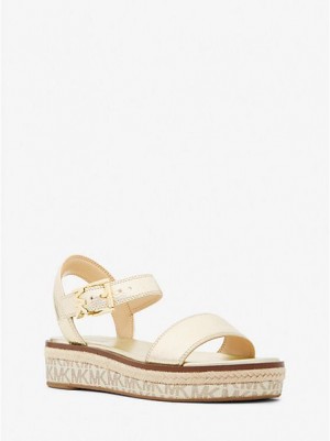 Michael Kors Richie Metallic Faux Nahkaiset And Logo Espadrille Naisten Platform Sandaalit Kultaiset | 851962-GUH