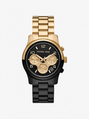 Michael Kors Runway Naisten Kellot Mustat Kultaiset | 149563-NZK