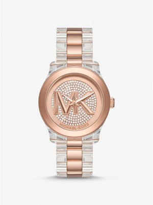 Michael Kors Runway Pave And Acetate Naisten Kellot Pinkki Kultaiset | 320689-MIZ