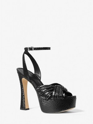 Michael Kors Selena Snake Embossed Nahkaiset Naisten Platform Sandaalit Mustat | 351879-LAF