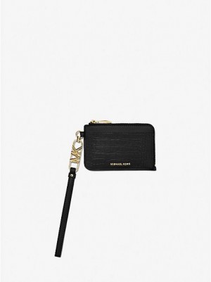 Michael Kors Small Crocodile Embossed Nahkaiset Zip Naisten Korttikotelo Mustat | 508234-XNE