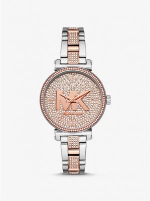 Michael Kors Sofie Pave Logo Naisten Kellot Hopea Pinkki | 640932-AVO