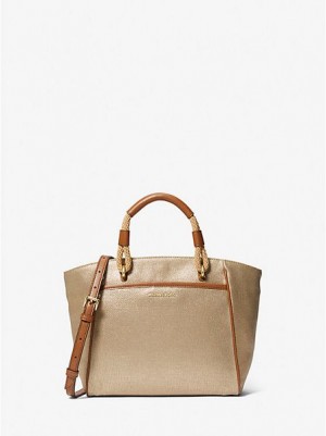 Michael Kors Talia Small Metallic Puuvilla Canvas Naisten Kangaskassit Kultaiset | 657309-IPZ