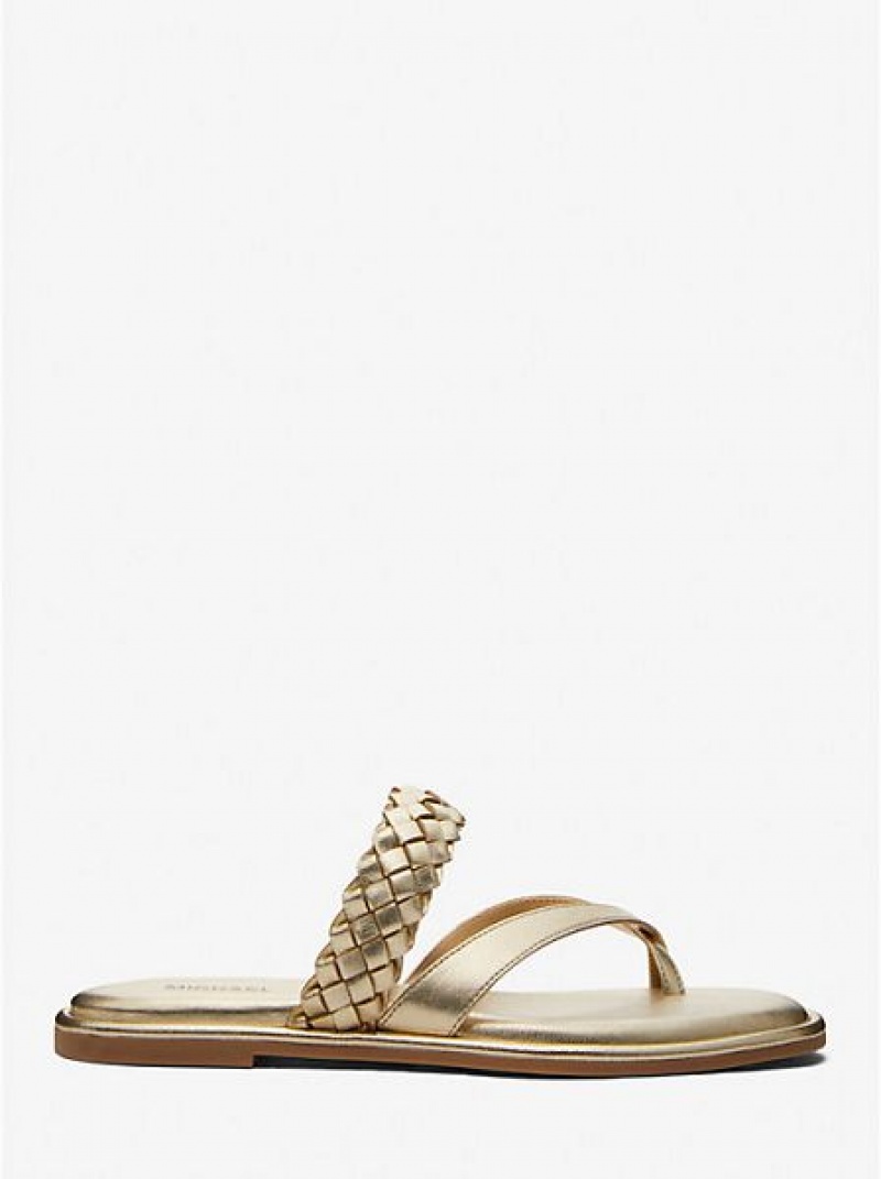 Michael Kors Alba Braided Metallic Faux Nahkaiset Rantasandaalit Naisten Sandaalit Kultaiset | 795620-FMU