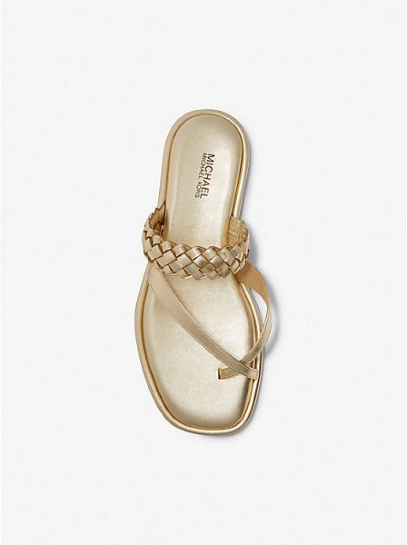 Michael Kors Alba Braided Metallic Faux Nahkaiset Rantasandaalit Naisten Sandaalit Kultaiset | 795620-FMU