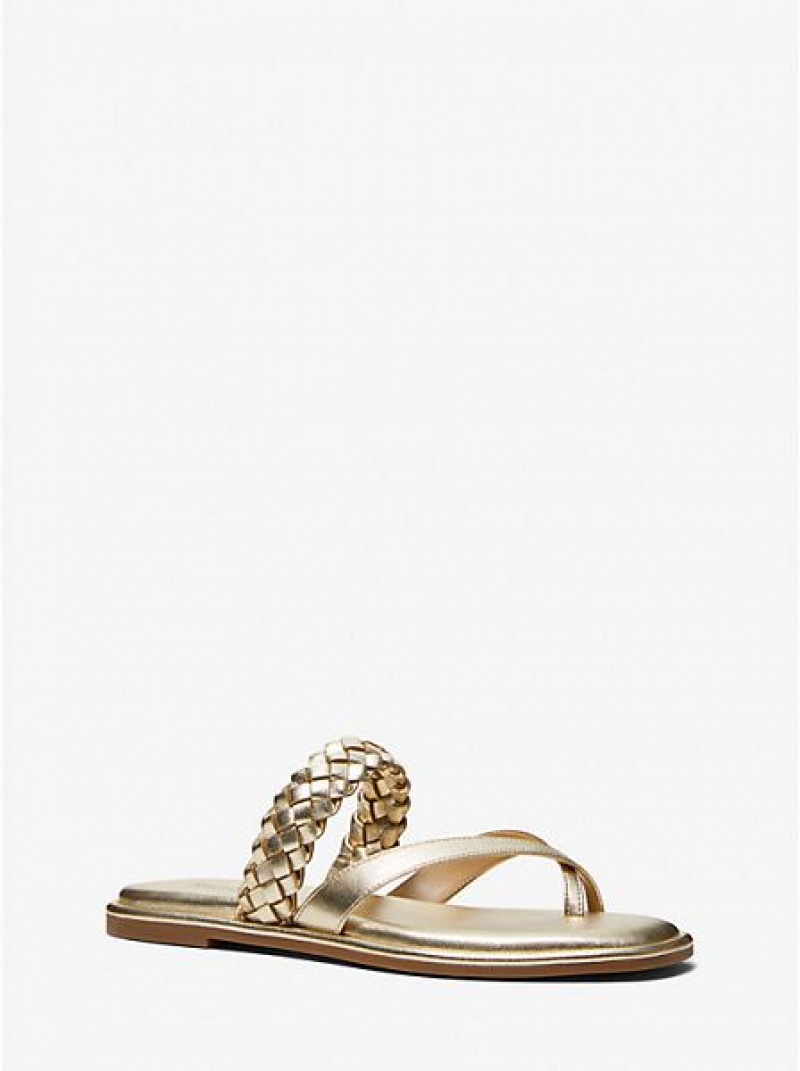 Michael Kors Alba Braided Metallic Faux Nahkaiset Rantasandaalit Naisten Sandaalit Kultaiset | 795620-FMU