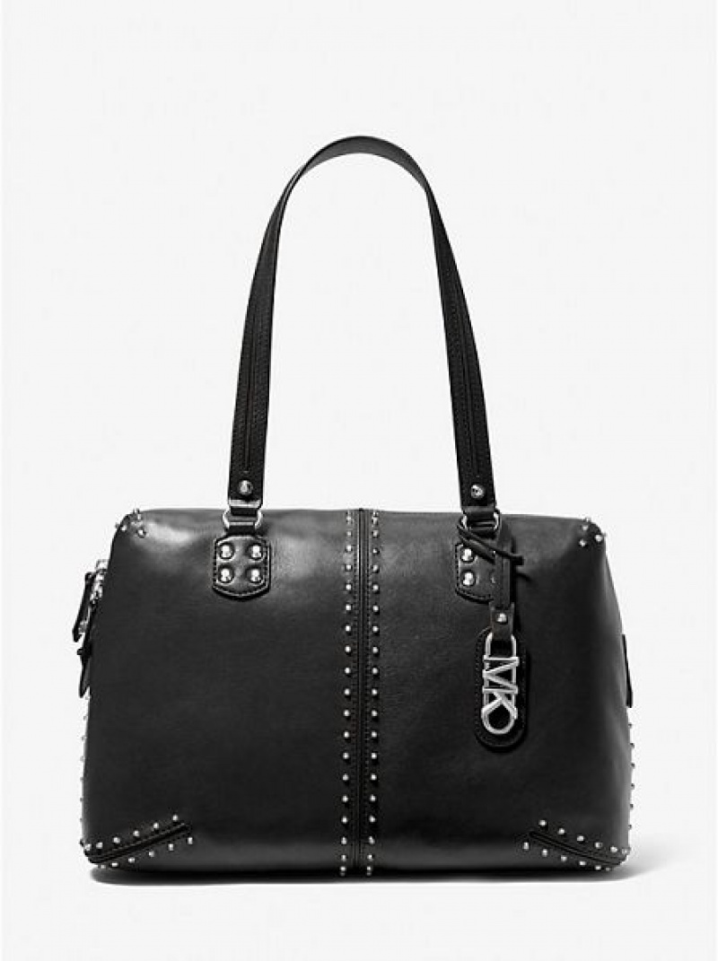 Michael Kors Astor Large Studded Nahkaiset Miesten Kangaskassit Mustat | 315048-DIZ