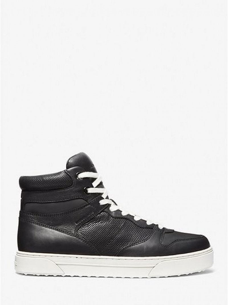 Michael Kors Barett Nahkaiset Miesten High Top Sneakers Mustat | 048173-MJO