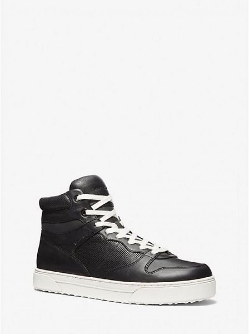 Michael Kors Barett Nahkaiset Miesten High Top Sneakers Mustat | 048173-MJO