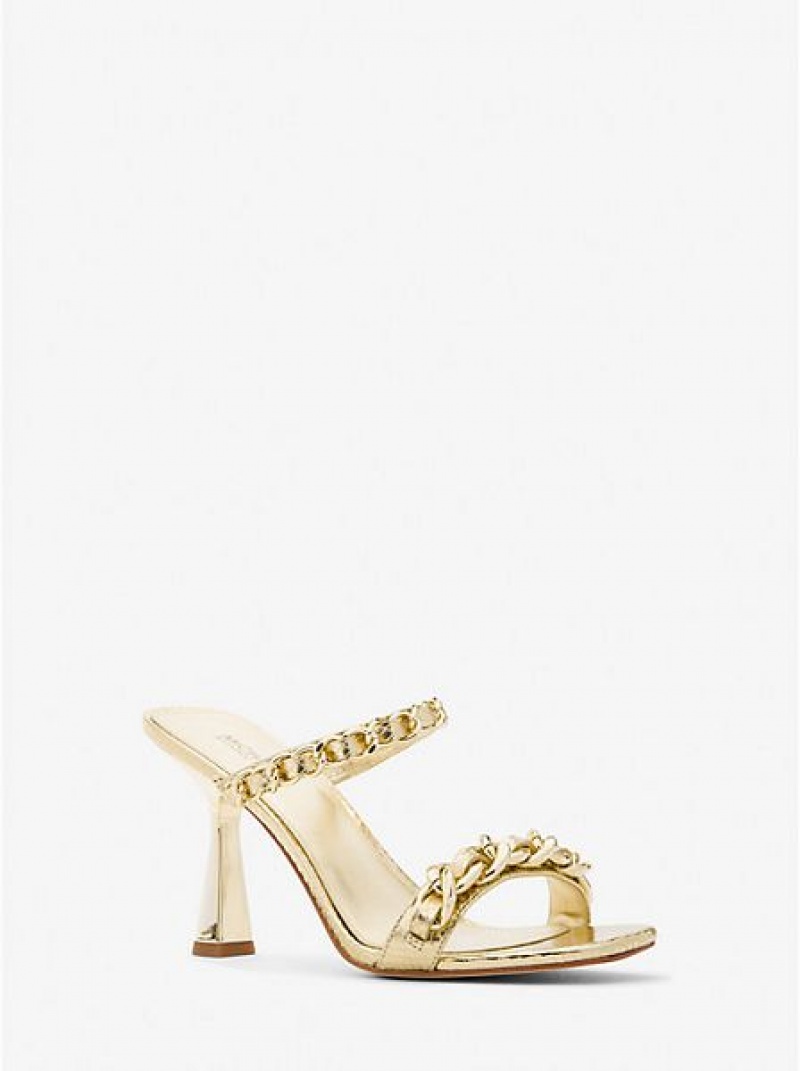 Michael Kors Clara Embellished Metallic Snake Embossed Nahkaiset Naisten Sandaalit Kultaiset | 670819-YRX