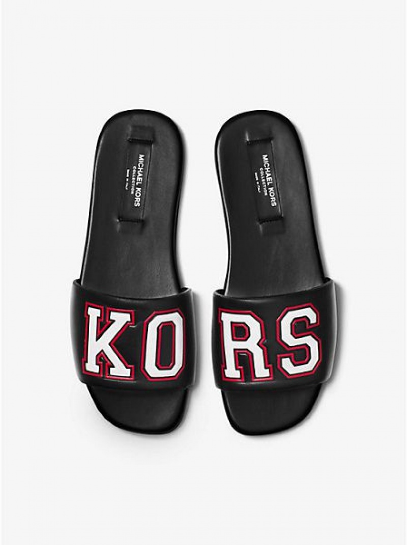 Michael Kors Delphine Kors Varsity Calf Nahkaiset Naisten Slide Sandaalit Punainen | 139804-ARP