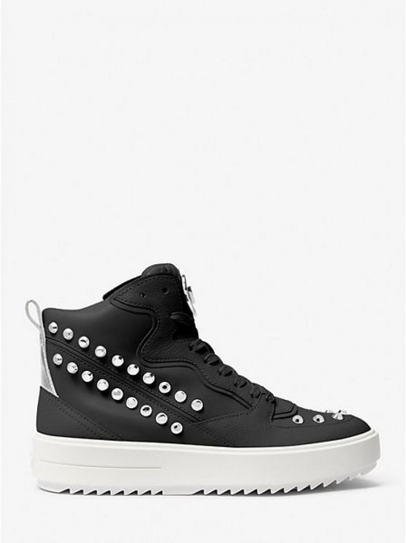 Michael Kors Emmett Studded Stripe Nahkaiset Naisten High Top Sneakers Mustat | 832176-JTX