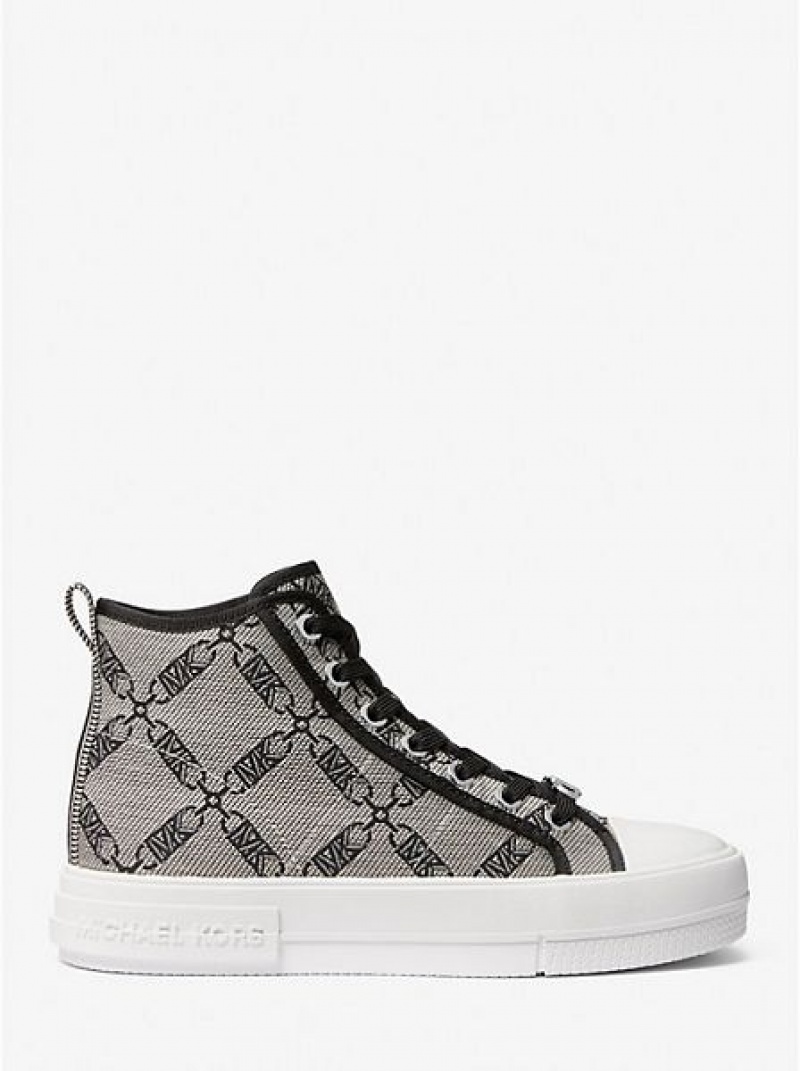 Michael Kors Evy Empire Logo Jacquard Naisten High Top Sneakers Beige Mustat | 936517-DGQ