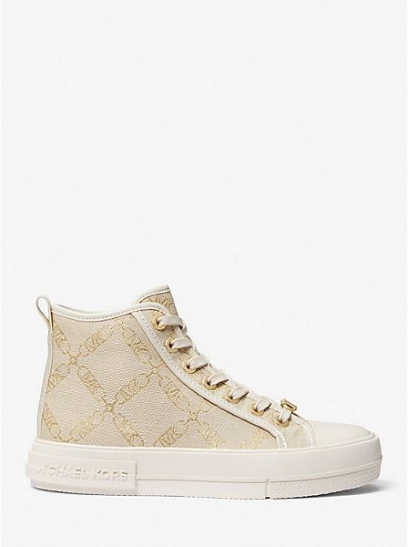 Michael Kors Evy Metallic Empire Logo Jacquard Naisten High Top Sneakers Kultaiset Beige | 950372-WPD