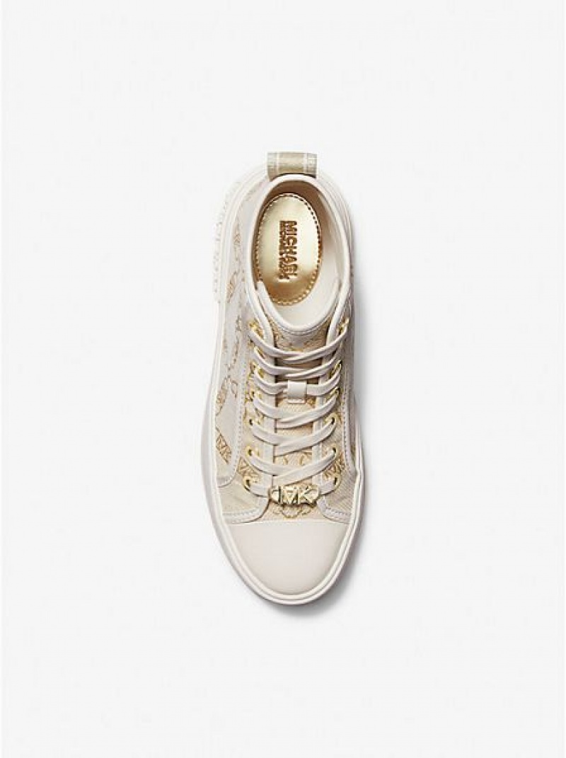 Michael Kors Evy Metallic Empire Logo Jacquard Naisten High Top Sneakers Kultaiset Beige | 950372-WPD