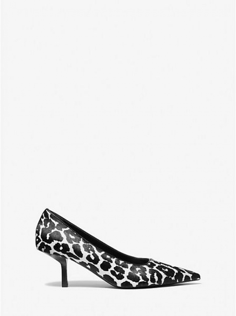 Michael Kors Frankie Leopard Print Calf Hair Naisten Korkokengät Mustat Valkoinen | 148537-IWH