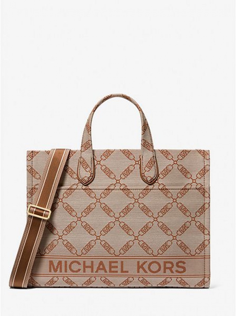 Michael Kors Gigi Large Empire Logo Jacquard Miesten Kangaskassit Beige | 079651-HTB