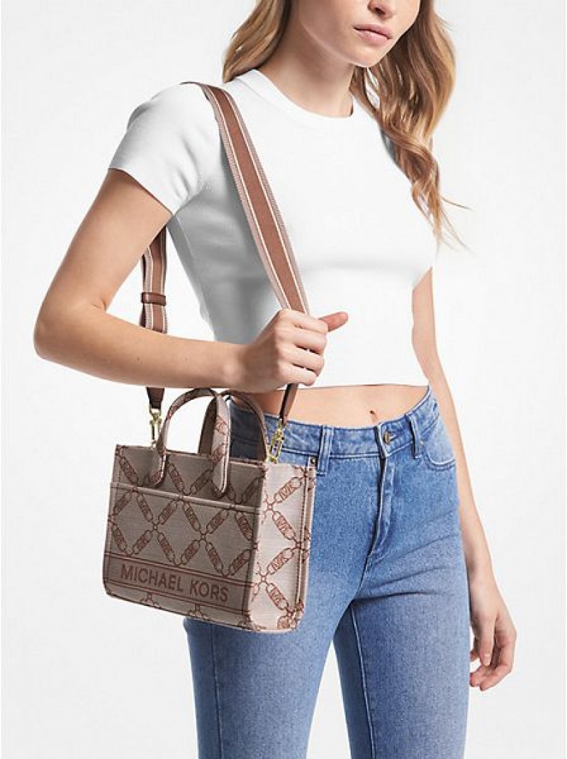 Michael Kors Gigi Small Empire Logo Jacquard Miesten Messenger Laukut Beige | 203154-EFG