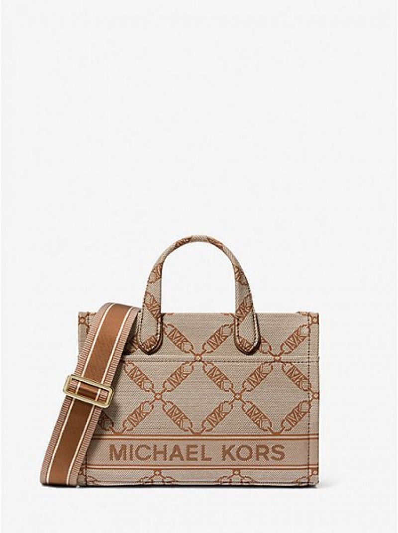 Michael Kors Gigi Small Empire Logo Jacquard Miesten Messenger Laukut Beige | 203154-EFG