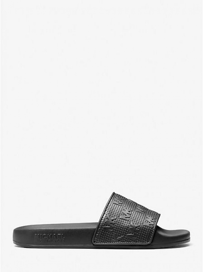 Michael Kors Gilmore Logo Embossed Faux Nahkaiset Naisten Slide Sandaalit Mustat | 084279-AZV