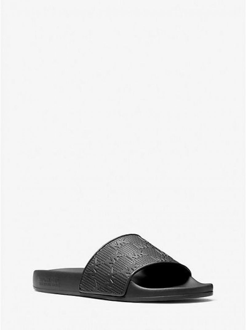 Michael Kors Gilmore Logo Embossed Faux Nahkaiset Naisten Slide Sandaalit Mustat | 084279-AZV