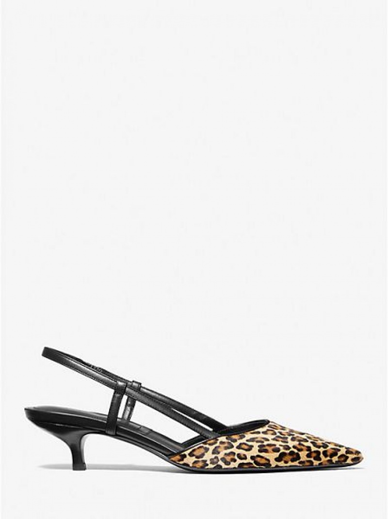 Michael Kors Hallie Leopard Print Calf Hair Naisten Korkokengät Ruskea | 154387-AZY