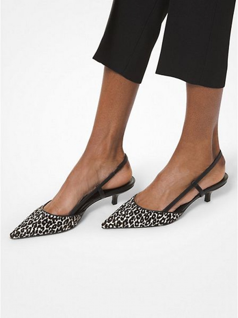 Michael Kors Hallie Leopard Print Calf Hair Naisten Korkokengät Mustat Valkoinen | 197645-RPU