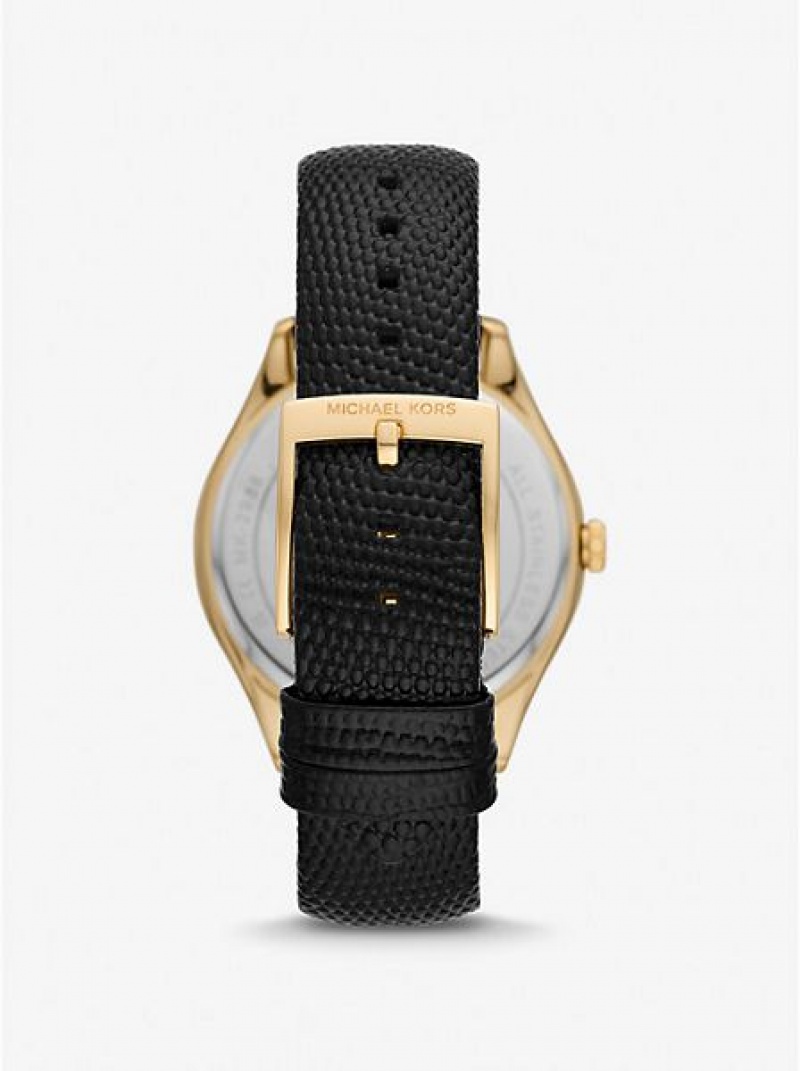 Michael Kors Harlowe Pave And Lizard Embossed Nahkaiset Strap Naisten Kellot Kultaiset | 890734-TNX