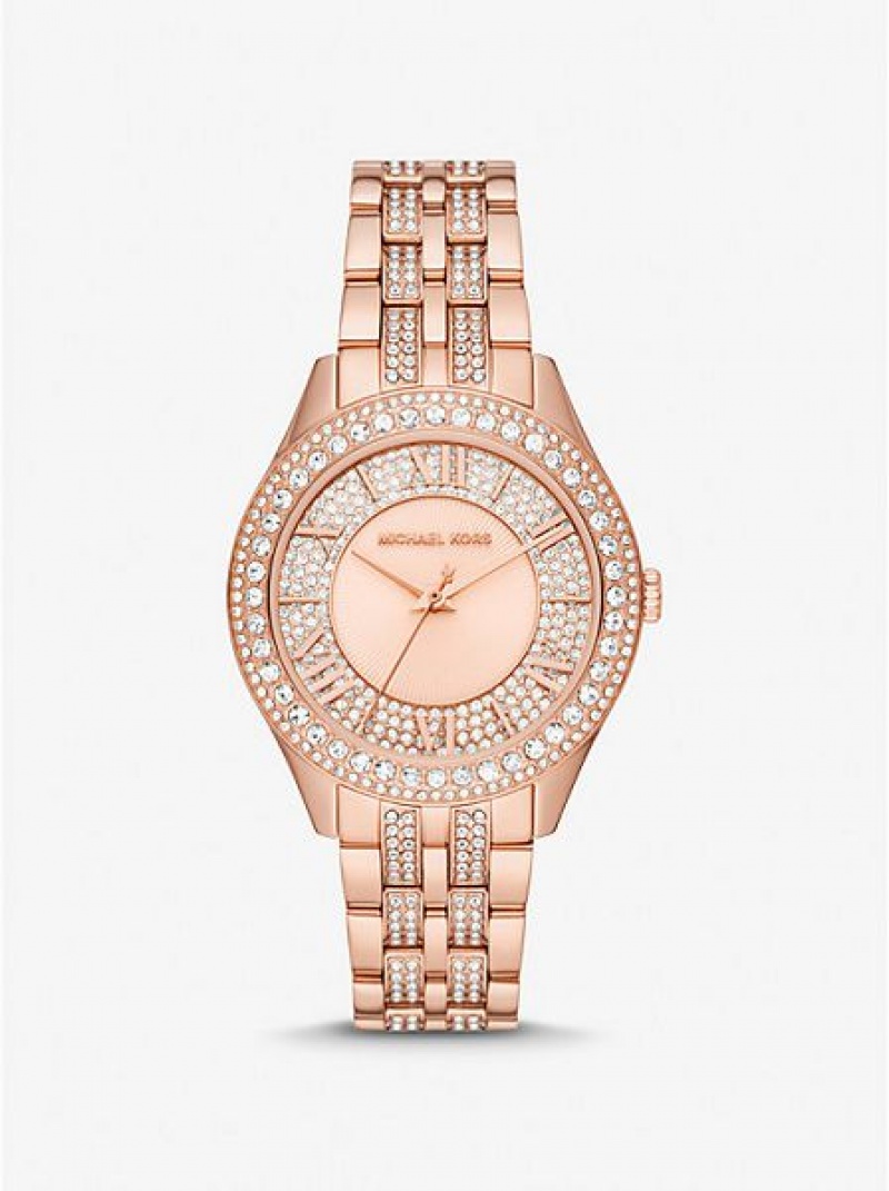 Michael Kors Harlowe Pave Naisten Kellot Pinkki Kultaiset | 543826-YVG