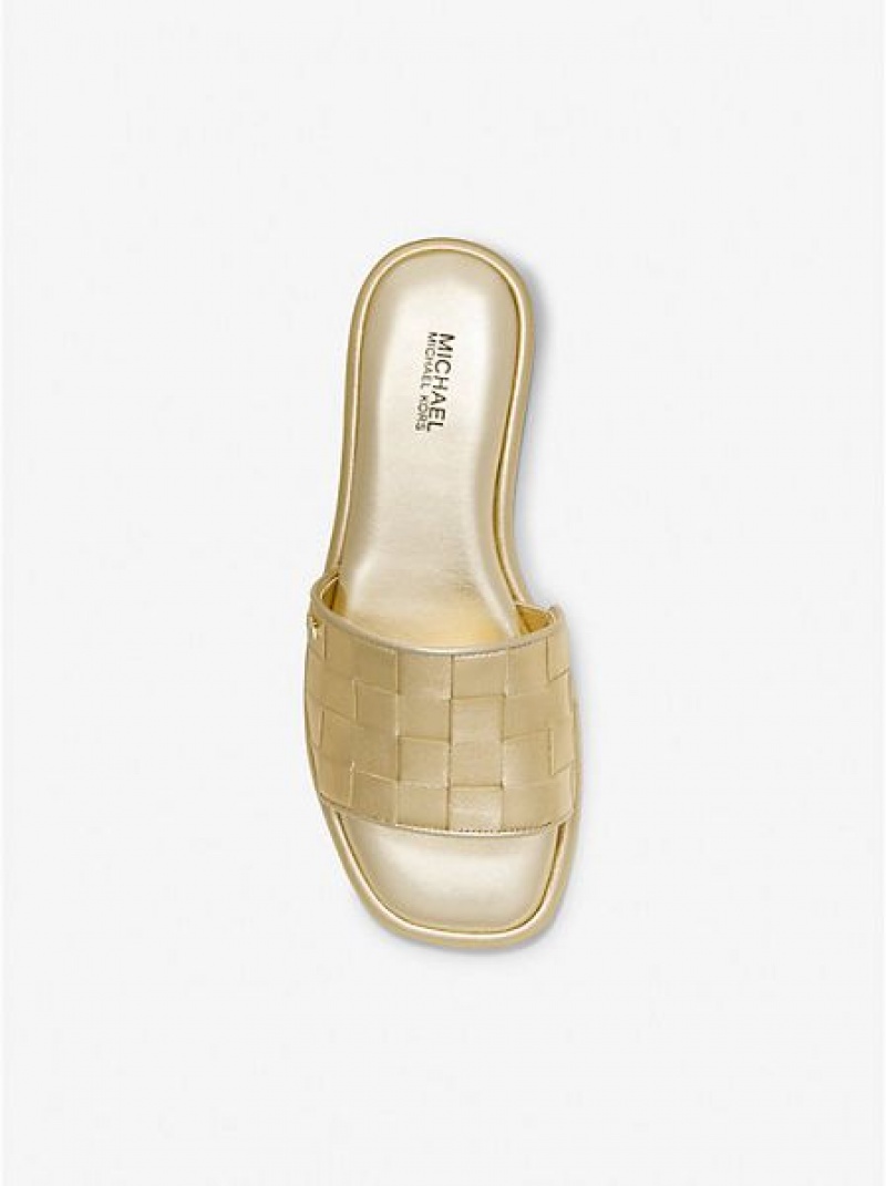 Michael Kors Hayworth Woven Metallic Nahkaiset Naisten Slide Sandaalit Kultaiset | 170682-FQC