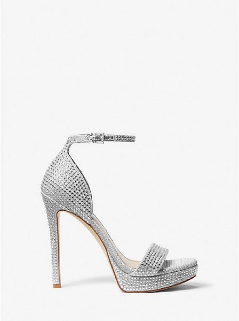 Michael Kors Jordyn Embellished Glitter Chain Mesh Naisten Platform Sandaalit Hopea | 038754-ONC