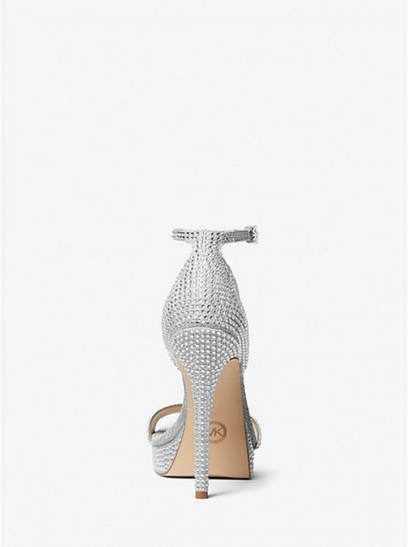 Michael Kors Jordyn Embellished Glitter Chain Mesh Naisten Platform Sandaalit Hopea | 038754-ONC