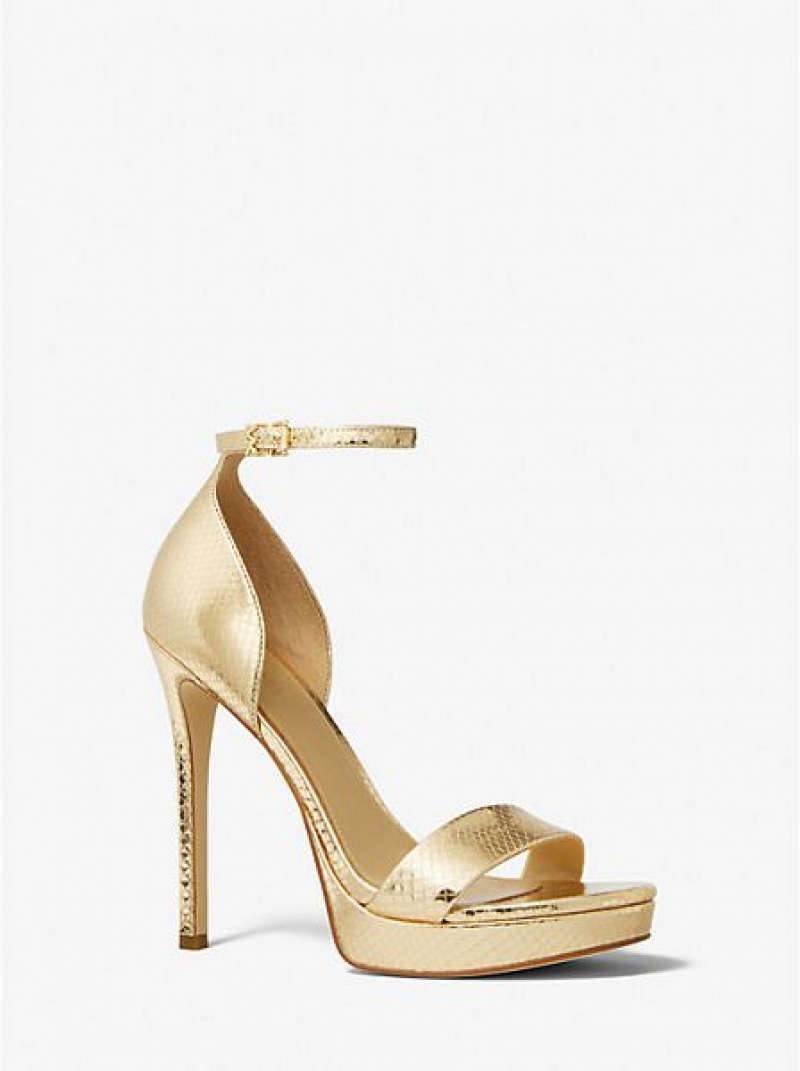 Michael Kors Jordyn Metallic Snake Embossed Nahkaiset Naisten Platform Sandaalit Kultaiset | 450139-PTI