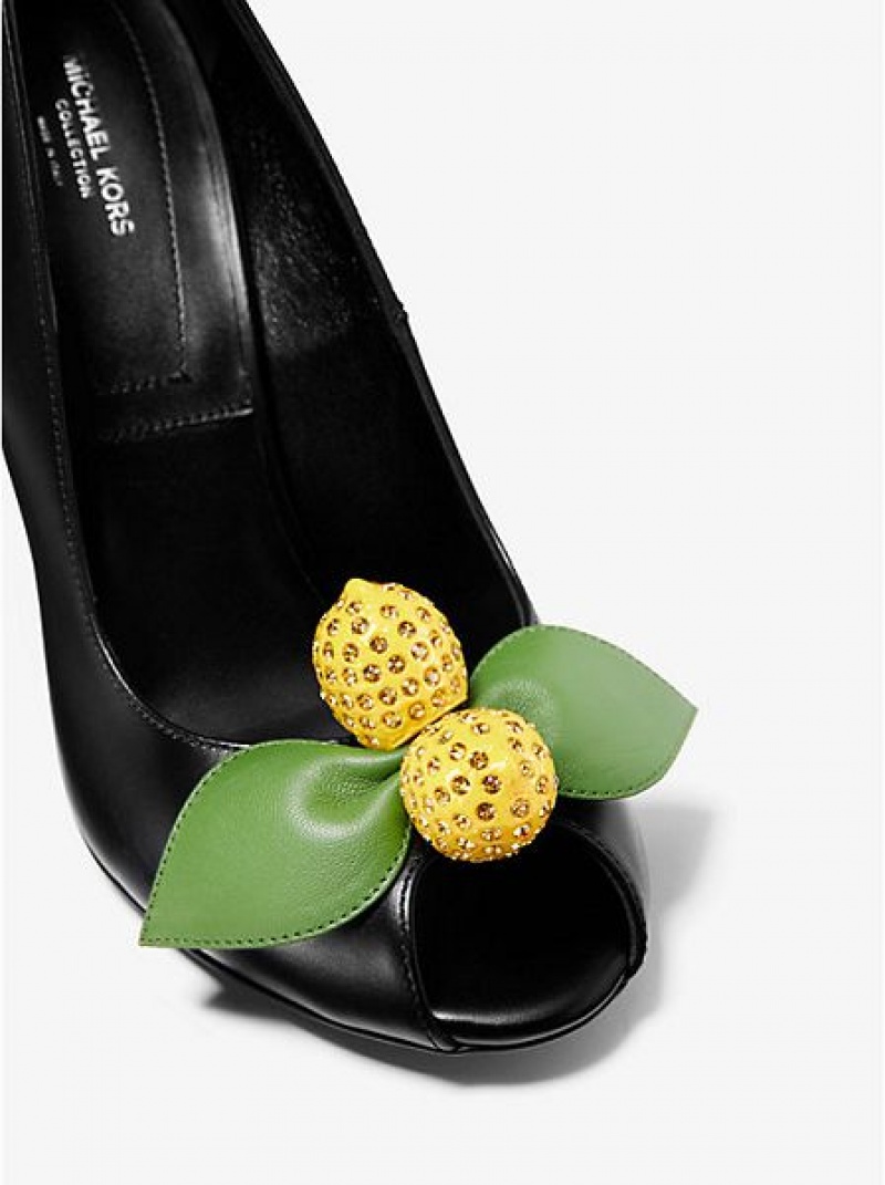 Michael Kors Julianne Lemon-embellished Nahkaiset Peep-toe Naisten Korkokengät Mustat | 039714-RJX