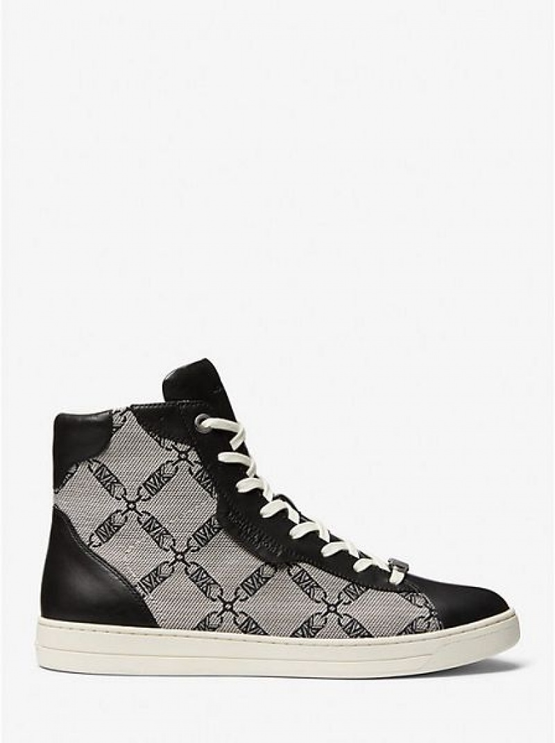 Michael Kors Keating Empire Logo Jacquard And Nahkaiset Miesten High Top Sneakers Mustat | 398457-JGZ