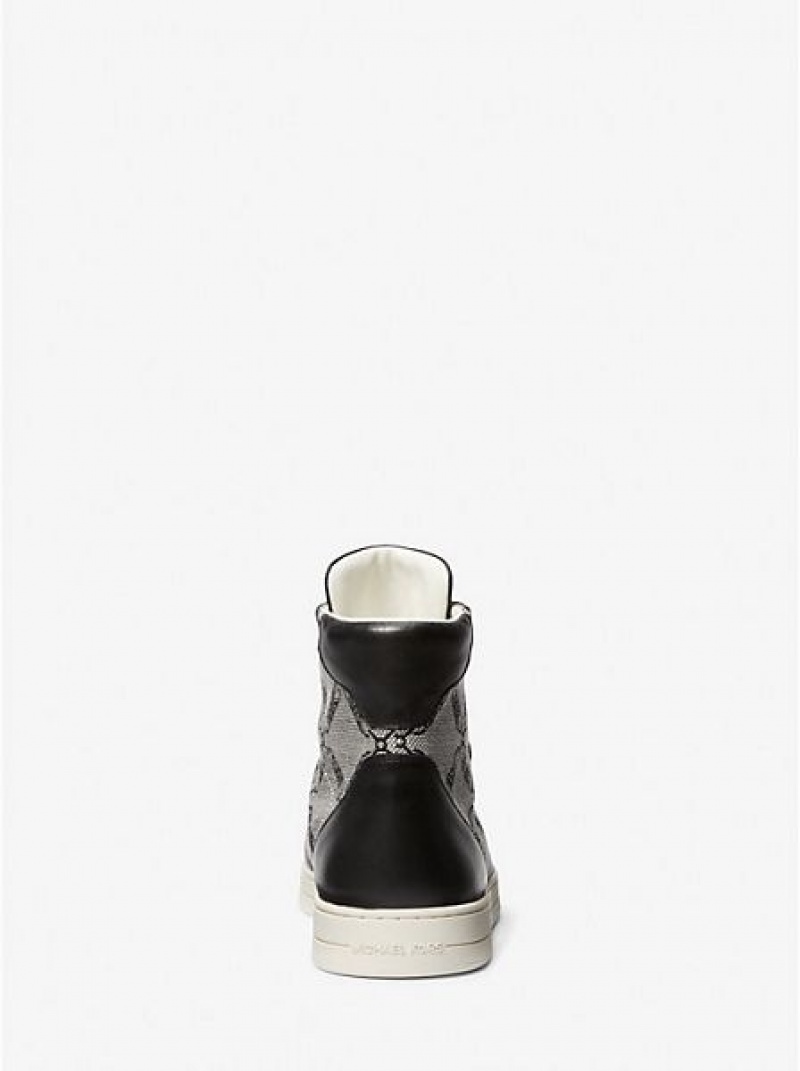 Michael Kors Keating Empire Logo Jacquard And Nahkaiset Miesten High Top Sneakers Mustat | 398457-JGZ