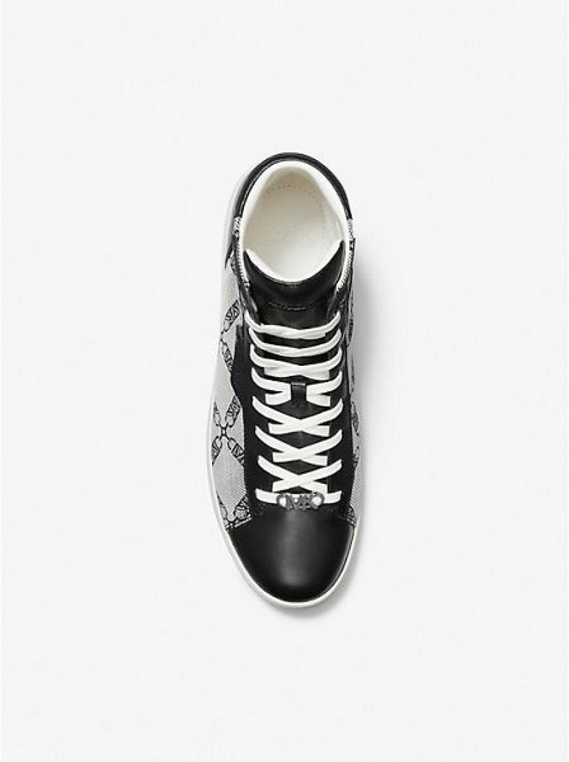 Michael Kors Keating Empire Logo Jacquard And Nahkaiset Miesten High Top Sneakers Mustat | 398457-JGZ