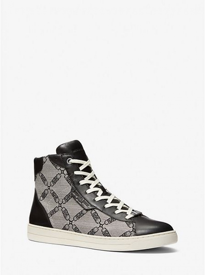 Michael Kors Keating Empire Logo Jacquard And Nahkaiset Miesten High Top Sneakers Mustat | 398457-JGZ