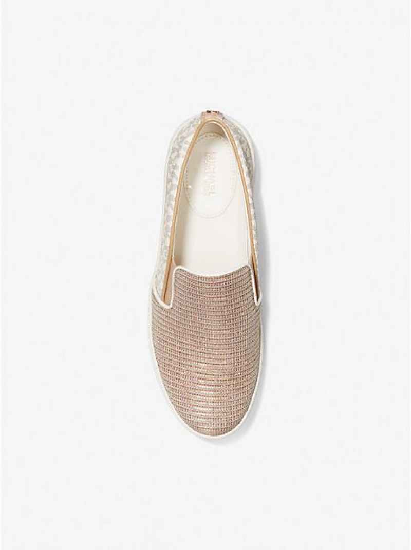 Michael Kors Keaton Two-tone Logo And Glitter Chain-mesh Naisten Slip On Tennarit Vaaleankeltainen | 817653-EHP