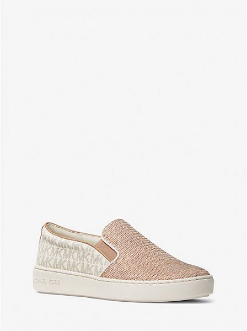 Michael Kors Keaton Two-tone Logo And Glitter Chain-mesh Naisten Slip On Tennarit Vaaleankeltainen | 817653-EHP